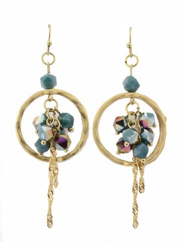 PENDIENTES ARO + BEADS  VERDE