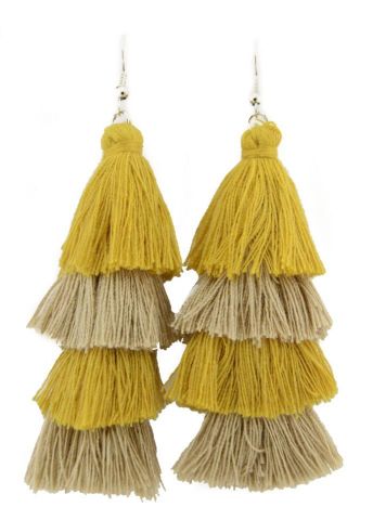 PENDIENTES 4 PISOS POMPONS  AMARILLA