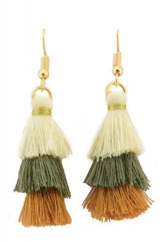 PENDIENTES POMPONES 3 PISOS MIN VERDE