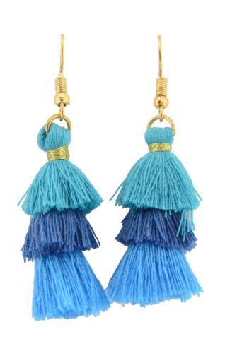 PENDIENTES POMPONES 3 PISOS MIN AZUL