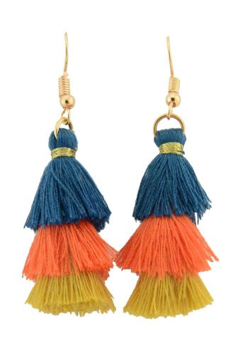 PENDIENTES POMPONES 3 PISOS MIN NARANJA