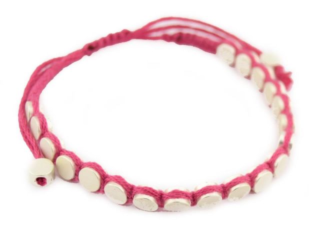 PULSERA HILO CHAPAS CIRCULO ROSA