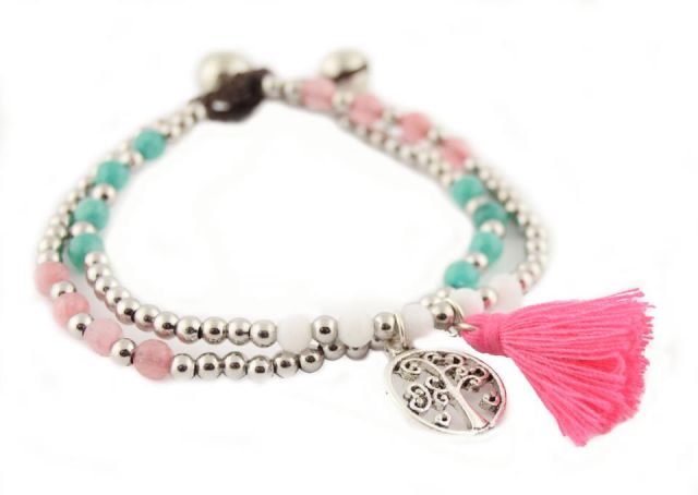 PULSERA 2 VUELTAS POMPON ROSA