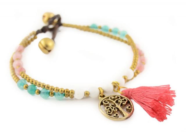 PULSERA 2 VUELTAS POMPON SALMON