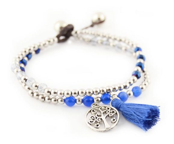 PULSERA 2 VUELTAS POMPON AZUL