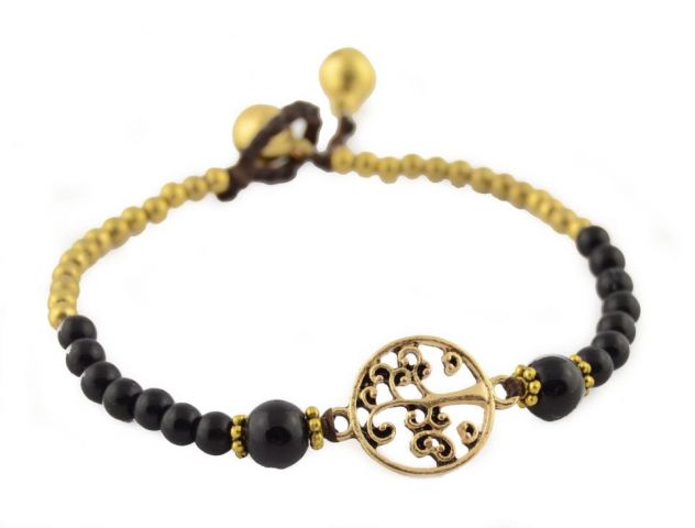 PULSERA BOLAS Y ARBOL EN CIR NEGRO