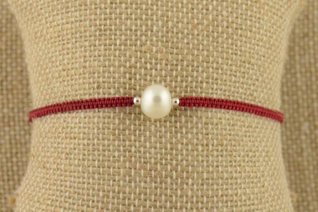 PULSERA HILO AG 1 PERLA NATU ROJO