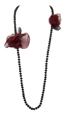 COLLAR LARGO 2 FLORES GRANATE