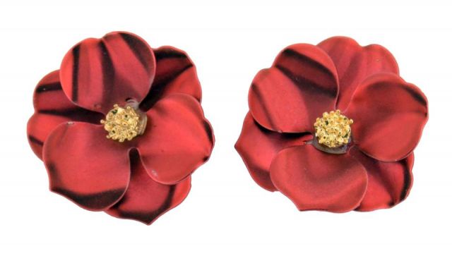 PENDIENTES FLOR METAL MATE GRANATE