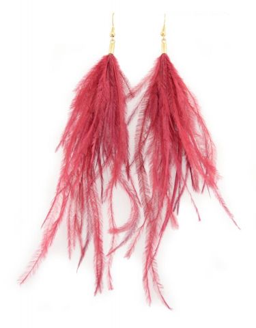 PENDIENTES PLUMA MAR GRANATE