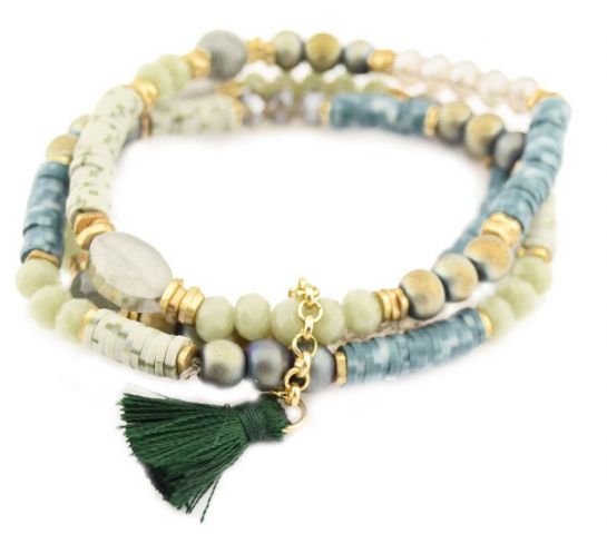 PULSERA 3 VUELTAS COMBI VERDE