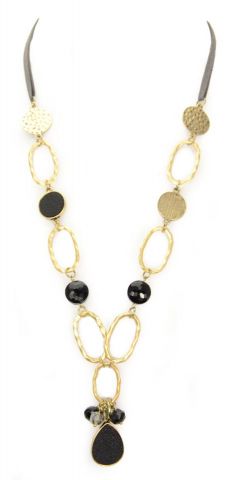 COLLAR AROS OVALES + PIEDRA NEGRO