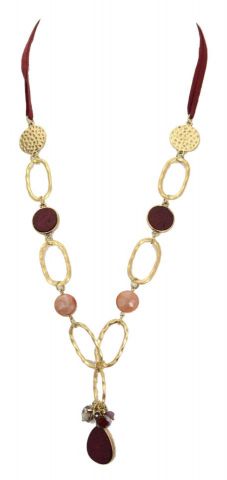 COLLAR AROS OVALES + PIEDRA ROJO
