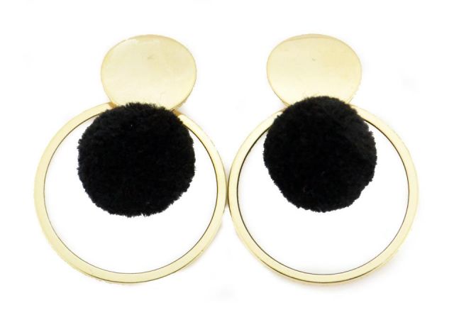 PENDIENTES ARO POMPON IN  NEGRO