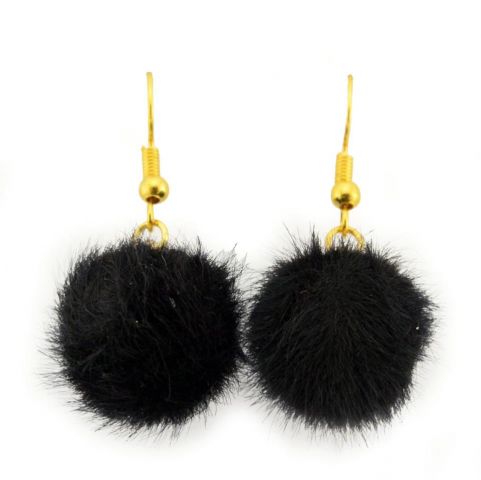 PENDIENTES BOLA PELO BASIC NEGRO