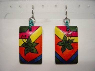 PENDIENTES MADERA PINTADA RECT.