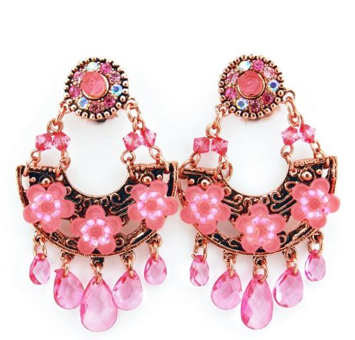 PENDIENTES COLG. U 3 FLORES ROSA