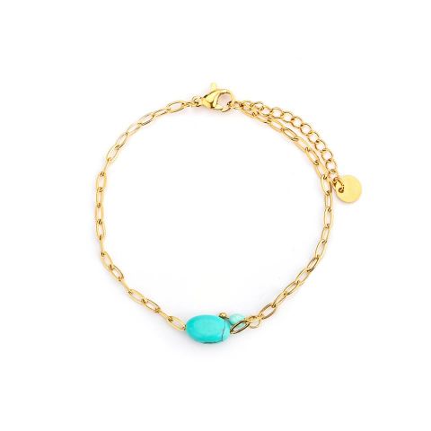 PULSERA ACERO OVAL P. TURQUESA CHAPADO