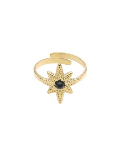 ANILLO ACERO ESTRELLA POLAR NEGRA BAÑADO ORO