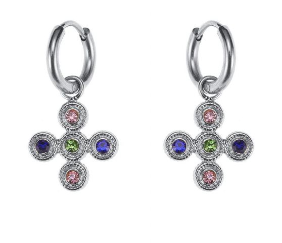 PENDIENTES ACERO CRUZ 3X3 BLANCO